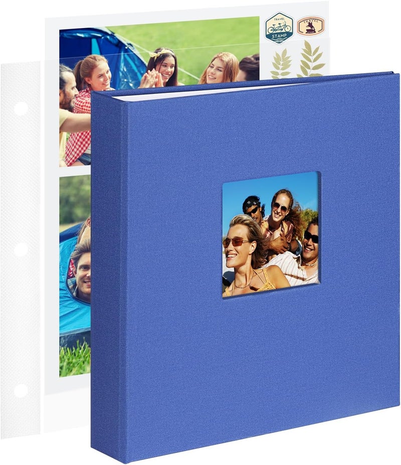 1DOT2 8.5x11 Inch Large 3 Ring DIY Scrapbook Photo Album with 30 Plastic Sleeves 60 Pages Blank Scrapbooks, 8.5 x 11 Scrap Book Albums for Baby Travel Wedding Graduation kids (Blue) - Image 1